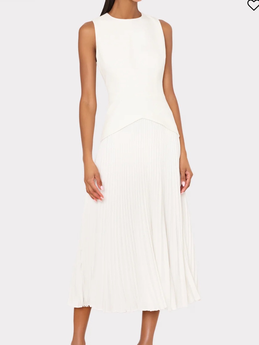 Sleeveless White Pleated Midi Dress by Milly